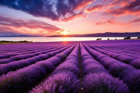 Premium AI Image | Lavender fields in the sunset