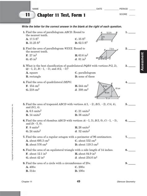 Glencoe Geometry Worksheets Answer Key Statementwriter Web Fc2