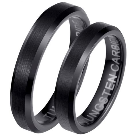 His And Hers Matching Black Tungsten Wedding Couple Rings Set