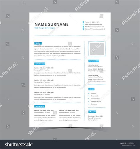 Professional Resume Template Vector Design Vetor Stock Livre De Direitos 1930790411