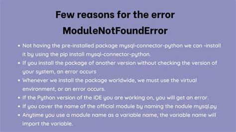 Modulenotfounderror No Module Named Mysql In Python Ppt