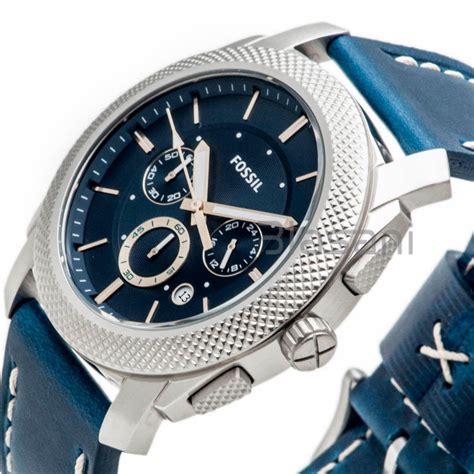 Fossil Machine Chronograph Blue Dial Blue Leather Strap Watch For Men