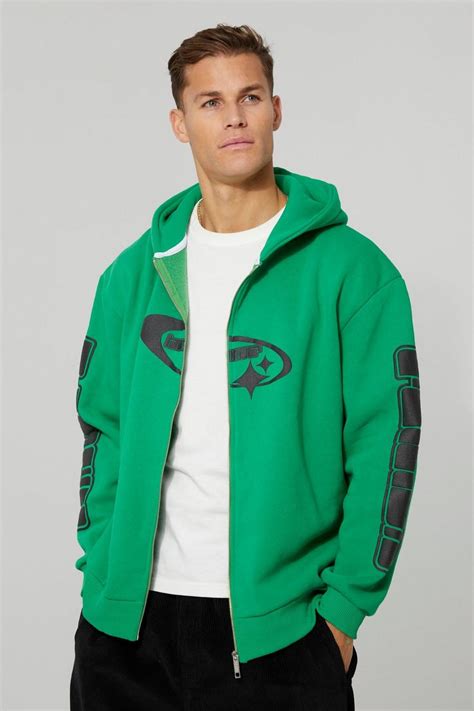 Mens Tall Limited Puff Print Zip Through Hoodie Boohoo Uk