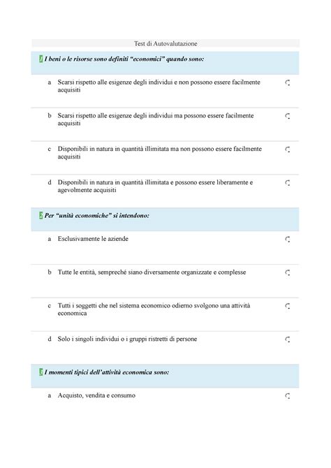 Test Di Autovalutazione Test Di Autovalutazione I Beni O Le