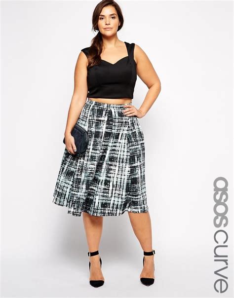 Asos Curve Asos Curve Midi Skirt In Digital Check Print At Asos