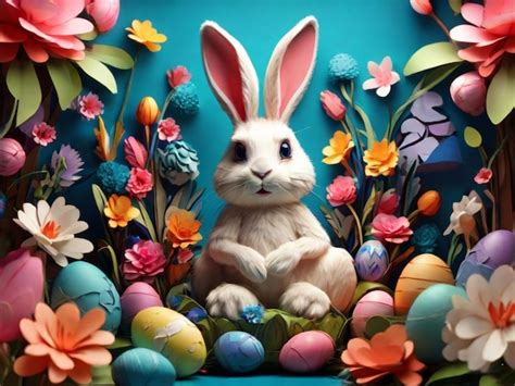 Premium Photo Design A Captivating 3D Easter Scene A Playful Bunny