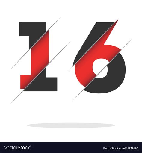 16 1 6 number logo design with a creative cut Vector Image