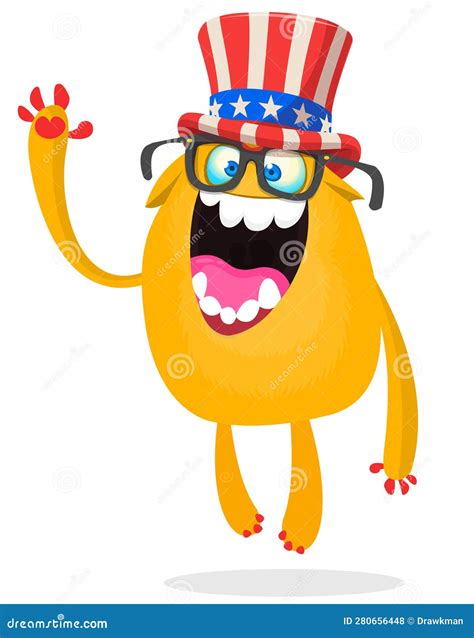 Cartoon Funny Monster Wearing American Uncle Sam Hat On Usa