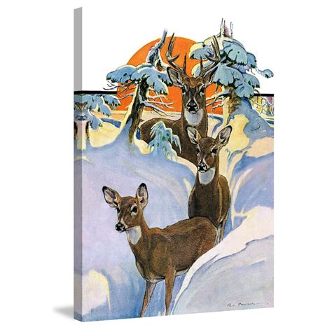 Marmont Hill Snow Deer Painting Print On Wrapped Canvas Blue On