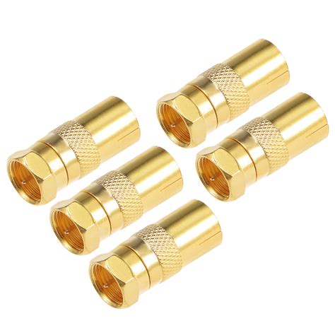 F Type Male To Pal Female Golden Tone Rf Coaxial Adapter Connector 5pcs