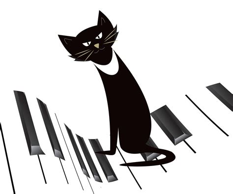 Cat who is very fond of music black cat sitting on the piano and