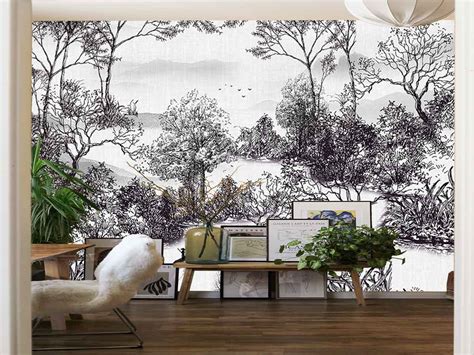 Vintage Monochrome Landscape Wallpaper Toile Style - Wallkalakar ...