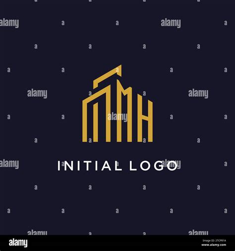 Mh Initial Monogram With Building Logo Design Vector Graphic Stock