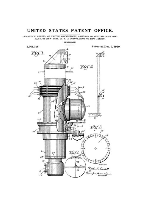 Periscope Patent 1920 - Periscope Blueprint, Vintage Submarine, Naval Art, Sailor Gift, Nautical ...