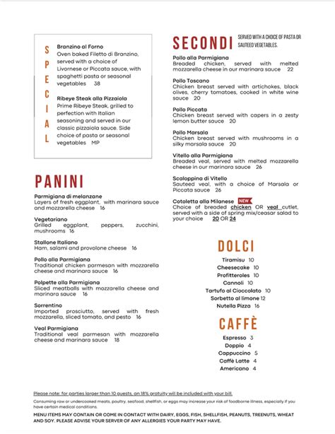 Piazza Italia Menu