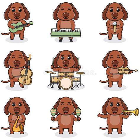 Vector Illustration of Cute Dog Playing Music Instruments. Stock Vector ...