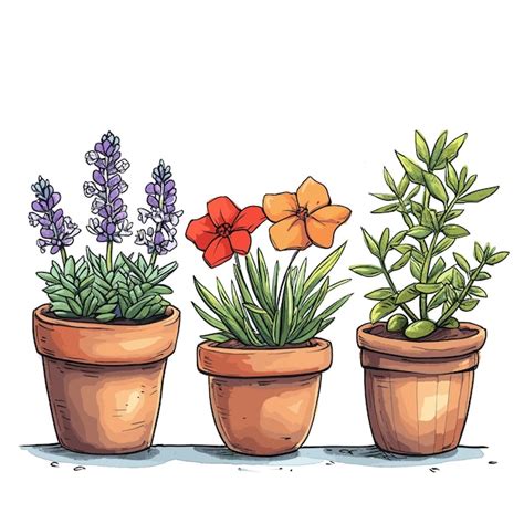 Premium Vector Cartoon Potted Plants With Flowers Drawn By A Teen