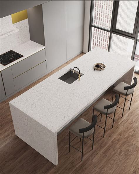 Reconstructed Stone Kitchen Worktop With Marble Effect ARCTIC BREEZE By