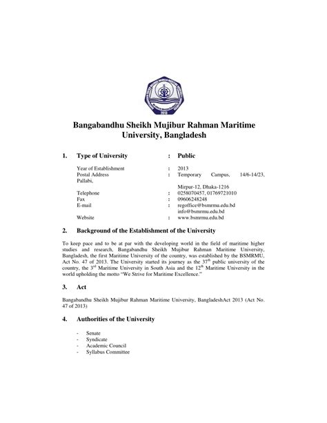 (PDF) Bangabandhu Sheikh Mujibur Rahman Maritime University, Bangladesh