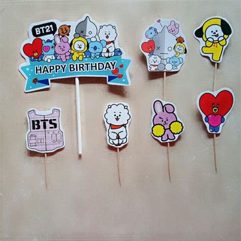 Jual Topper Toper Cake Satu Set Hiasan Kue Ulang Tahun Karakter Bt21