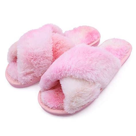 Womens Fuzzy Slippers（Gradient Pink）Ehoomely