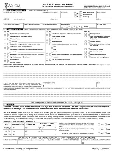 Fillable Online Medical Examination Report Axiom Medical Consulting