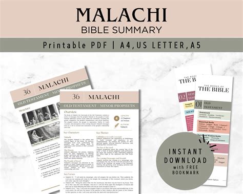 Malachi Bible Summary Printable Sheet Old Testament Summary Christian Digital Bible Study Guide ...