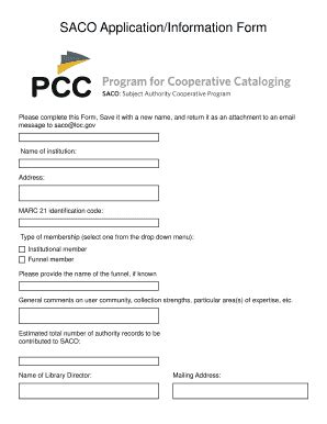 Fillable Online Loc SACO Application Information Form Loc Fax Email