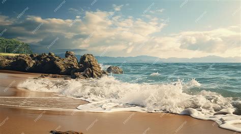 Premium Photo | A beach with rocks and the ocean in the background