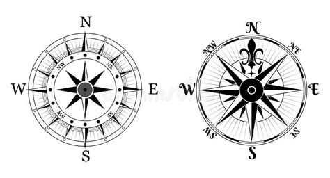 Set Of Wind Rose Compass Marine Isolated Or Nautical Navigation Sail Symbols Or Geographic