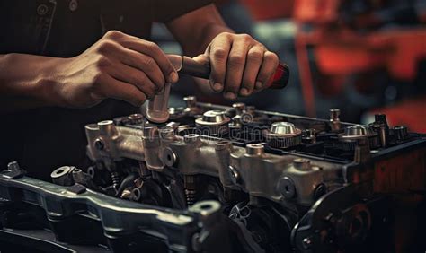 Man Repairing Car Engine In Garage Stock Illustration Illustration Of