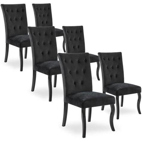 Lot de 6 chaises capitonnées Chaza Velours Noir Cdiscount Maison