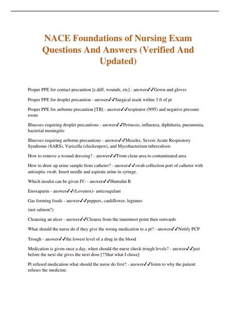 Nace Foundations Of Nursing Exam Questions And Answers Verified And