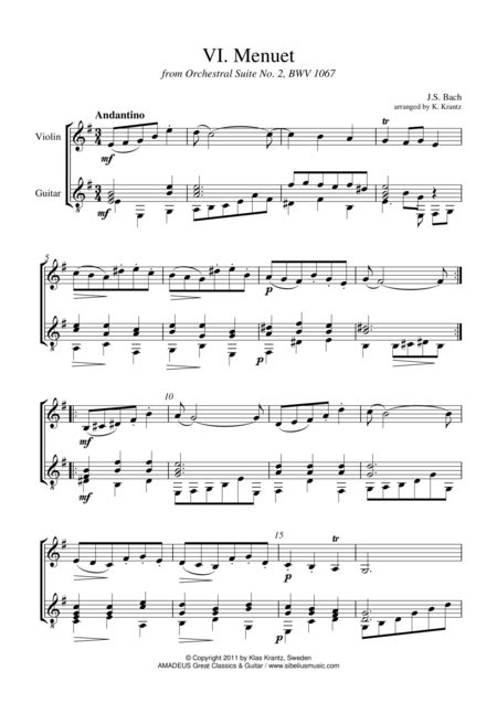 Menuet From Suite No Bwv For Violin And Guitar Arr K Krantz