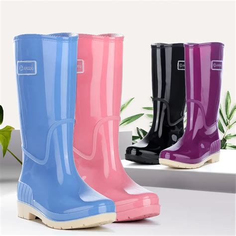 2024 New Adult High Tube Women S Rain Boots Solid Color Non Slip Waterproof Pvc Kitchen