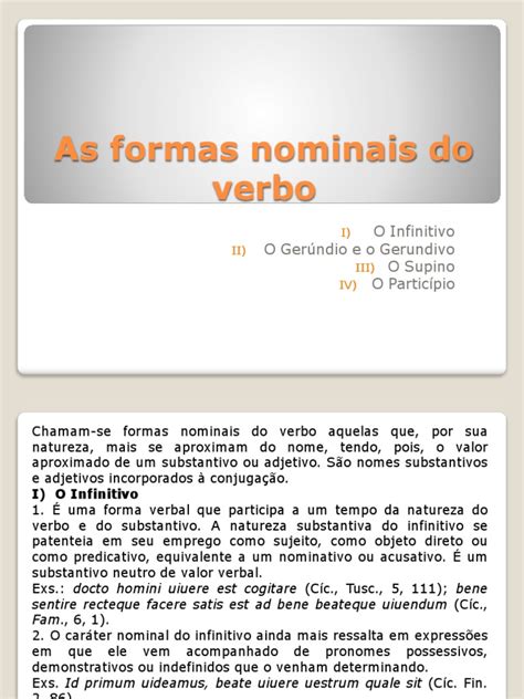 As Formas Nominais Do Verbo Pdf Assunto Gramática Substantivo