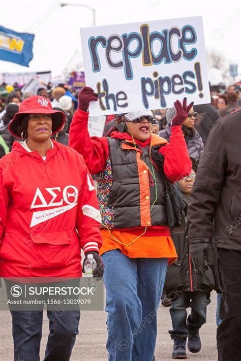 Flint, Michigan - Residents marched to the Flint water treatment plant to demand the rebuilding ...