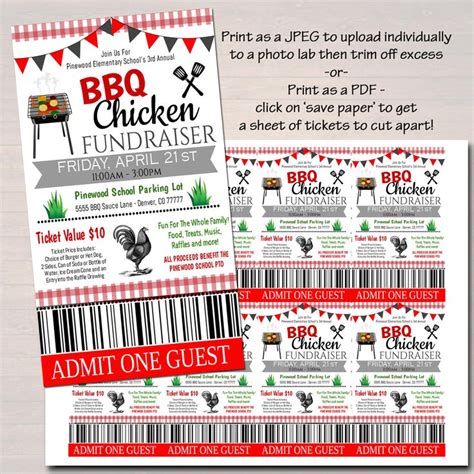 Bbq Chicken Fundraiser Picnic Party Flyer Ticket Set Grill Out Party Printable School Pta Pto