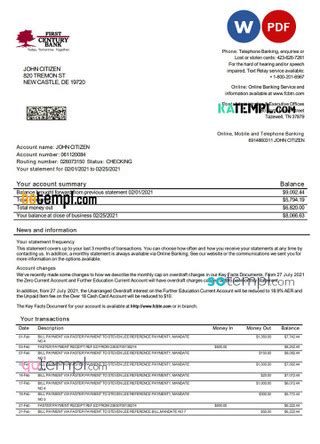 USA First Century Bank Proof Of Address Statement Template In Word And