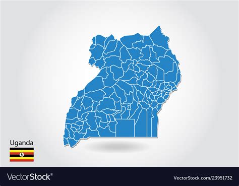 Uganda Map Design With D Style Blue Royalty Free Vector