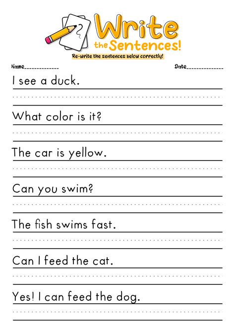 Practice Writing Sentences Kindergarten