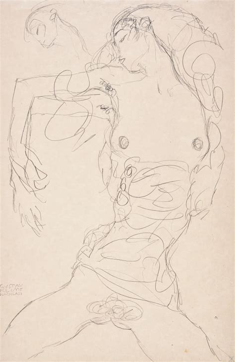 Gustav Klimt Reclining Female Semi Nude With Bent Right Arm Study For