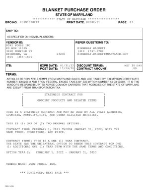 Fillable Online Dgs State Md Pdf Version Of Fmis Blanket Purchase Order