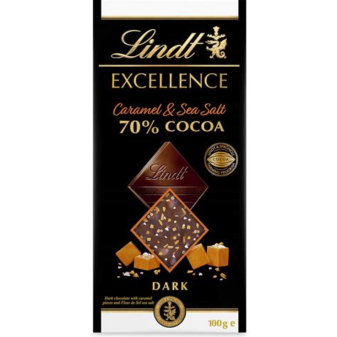 Lindt Excellence 70 Cocoa Caramel And Sea Salt Dark Chocolate Block 100g Woolworths