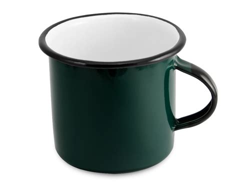 Taza De Mesa De Peltre Verde Con Interior Blanco Y Borde Negro Pppeltre