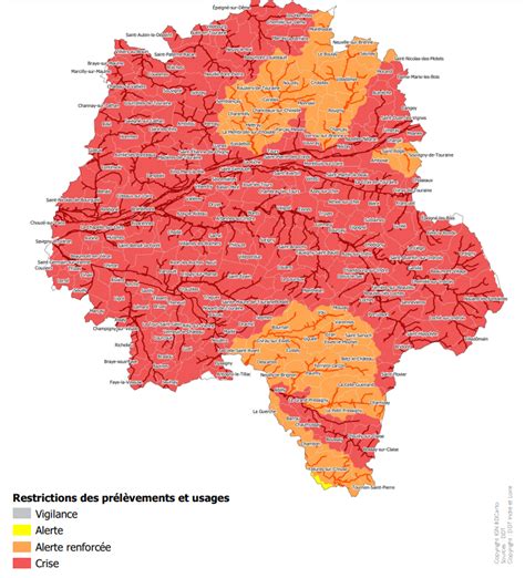 Indre et Loire la Loire et les trois quarts du département placés en