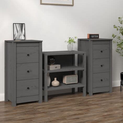 Lot De 2 Buffets Bahut Meubles De Rangement Commode Gris 40x35x80 Cm