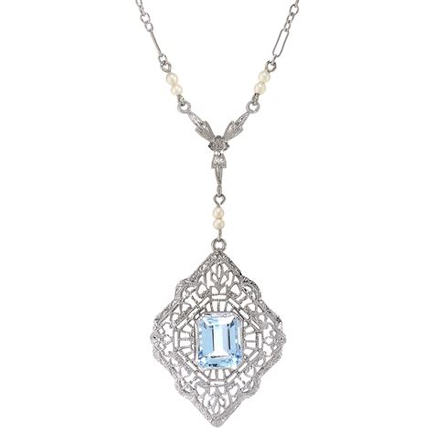 Art Deco Aquamarine & Pearl Lavalier Necklace – Zabler Design Jewelers