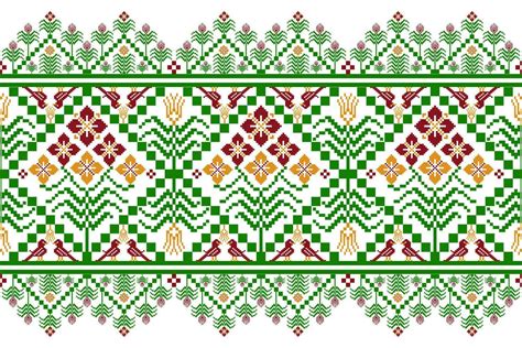 Traditional Floral Pixel Art Seamless Pattern Vector Design For Fabric