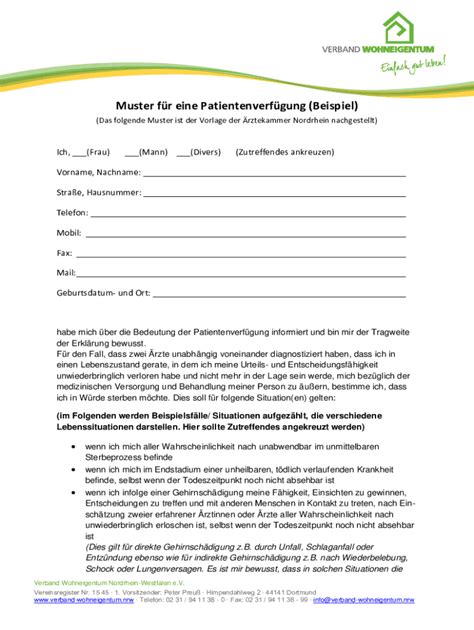 Ausf Llbar Online Muster Fr Eine Patientenverfgung Beispiel Fax Email